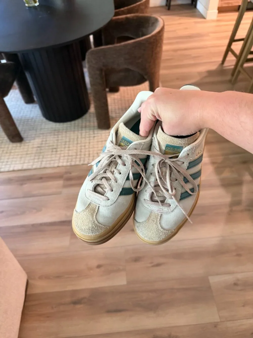 Adidas Gazelle Bold Platform Sneakers Cream Green Suede Womens Size 8